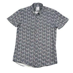 Zara Button Down Shirt Blue Floral Collared Men's Medium Slim Fit